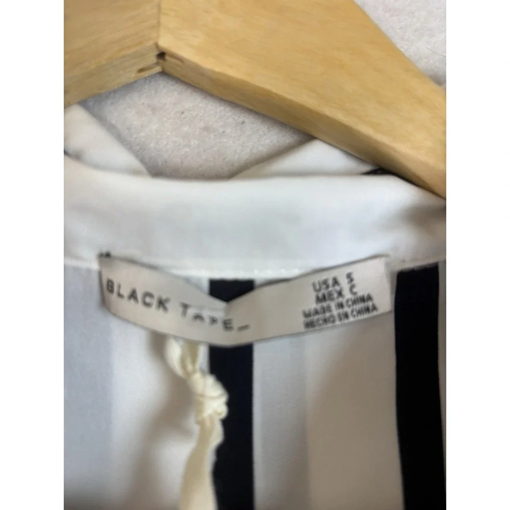 Black Tape Womens S Button Up Shirt Oversized Black Vertical Stripe On White NWT